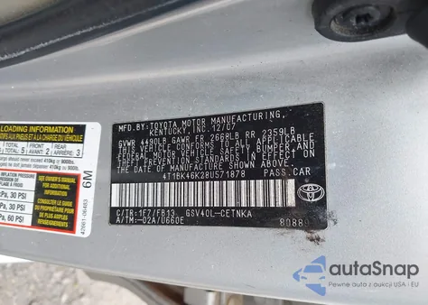 2008 Toyota Camry Le V6 из США, поврежденный, VIN 4T1BK46K28U571878